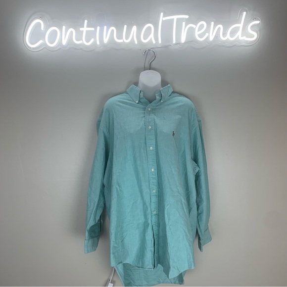 Ralph Lauren Other - Ralph Lauren Yarmouth 100% Cotton Long Sleeve button Up Blue Green size 17-33